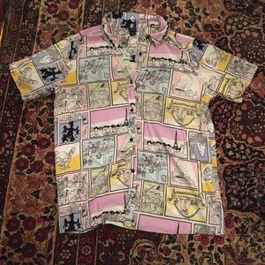 Disney Aristocats Comic Panel Print Short Sleeve Button Up Shirt